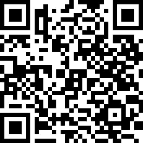 Square QR code with finder patterns in corners, black and white pixelated pattern for scanning